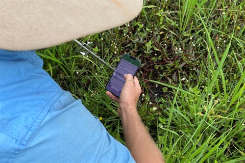 Andrew using the app to test the soil