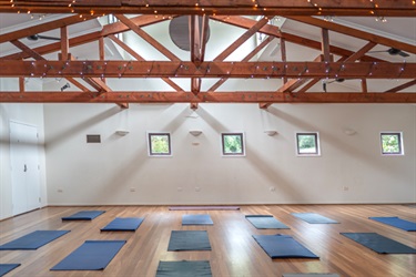 Suffolk Park main hall with yoga mats spaced out across the space