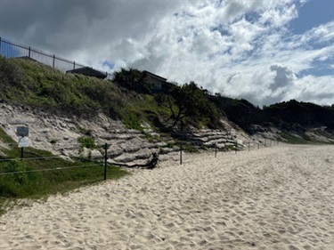 Sandbags on the dunes in front of the First Sun Holiday Park